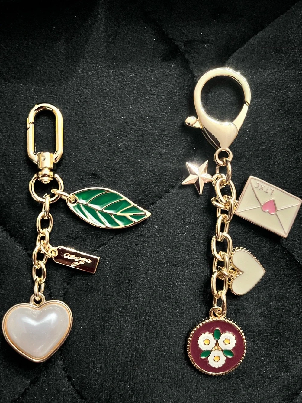 Pearlescent Heart & Floral Bag Charm Duo